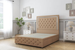 "Sloomy Sofia Chrome Latte Dumfries Divan Bed 4 Drawers-26"" Strutted Headboard 12"" Footboard 4' Small Double" - thumbnail 1