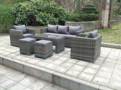 Fimous Pe Wicker Rattan Garden Furniture Sofa Sets Outdoor Patio Coffee Table With Storage Stools Dark Mixed Grey - image 1