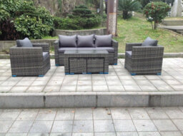Fimous Pe Wicker Rattan Garden Furniture Sofa Sets Outdoor Patio Coffee Table With Storage Stools Dark Mixed Grey - thumbnail 2