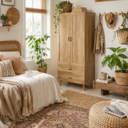 Wyld Haus Corasoro 2-Door Tall Wardrobe Natural Wood-Effect Finish With 2 Drawers And Hanging Rail