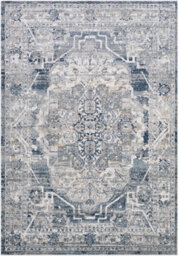 Livabliss Jolie-Vintage Grey Blue Ivory Brown Traditional Boho Living Dining Bedroom Rug 200 X 275 Cm Easy Care, Non Shedding
