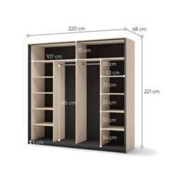 Arte Elegant Enna 1 Sliding Door Wardrobe 2200mm X 2210mm X 680mm - Luxurious Storage Solution - thumbnail 3