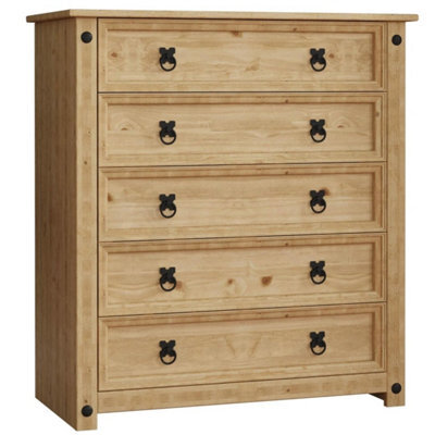 5 Drawer Chest Rustic Distressed Waxed Pine Storage Bedroom Furniture - image 1