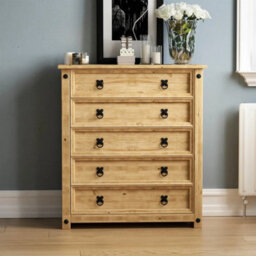 5 Drawer Chest Rustic Distressed Waxed Pine Storage Bedroom Furniture - thumbnail 3