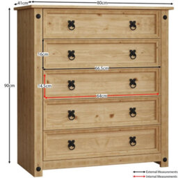 5 Drawer Chest Rustic Distressed Waxed Pine Storage Bedroom Furniture - thumbnail 2
