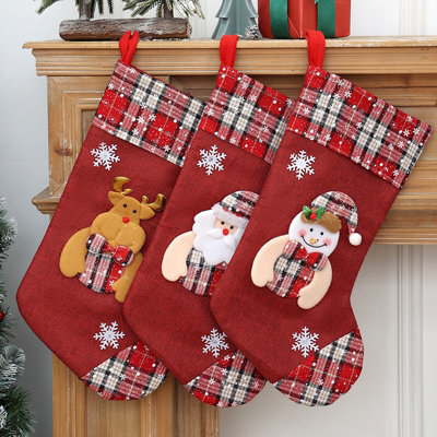 CLEFFNS 3Pcs Classic Christmas Stockings, Santa Snowman Reindeer Christmas Stockings For Family Holiday Christmas Party Decorations - image 1