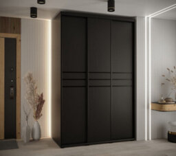 Arte Sleek Black Sliding Door Wardrobe W160Cmh205Cmd60Cm - Spacious Modern Storage - thumbnail 2