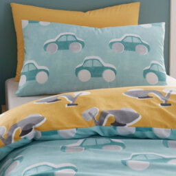 Bedlam Cool Cars 100% Cotton Reversible Duck Egg Duvet Cover Set - thumbnail 2