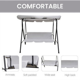 Alivio 3 Seater Garden Patio Swing Chair, Waterproof Uv Resistant Padded Seat Cushion Swing Bench Steel Frame Backyard Top Roof - thumbnail 5