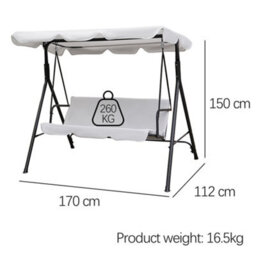 Alivio 3 Seater Garden Patio Swing Chair, Waterproof Uv Resistant Padded Seat Cushion Swing Bench Steel Frame Backyard Top Roof - thumbnail 6