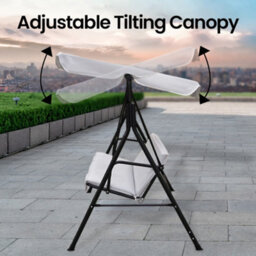 Alivio 3 Seater Garden Patio Swing Chair, Waterproof Uv Resistant Padded Seat Cushion Swing Bench Steel Frame Backyard Top Roof - thumbnail 3