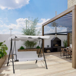 Alivio 3 Seater Garden Patio Swing Chair, Waterproof Uv Resistant Padded Seat Cushion Swing Bench Steel Frame Backyard Top Roof - thumbnail 9