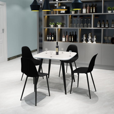 Core Products Aspen White 80Cm Square Dining Table With 4 Black Plastic Curve Design Chairs - image 1