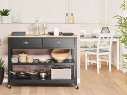 Beliani Kitchen Trolley Navarino Wood Black - thumbnail 2