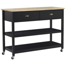 Beliani Kitchen Trolley Navarino Wood Black - thumbnail 1