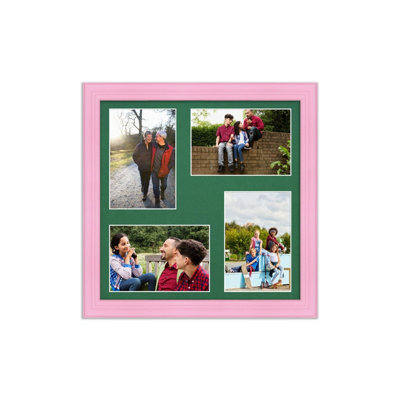 AK Frames 12X12 Pastel Pink Classic Multi Photo Frame With Emerald Mount - Holds 4 Apertures (4X) 6X4 Photos - image 1
