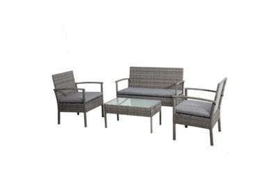 Sh&g Heaton 4 Seater Sofa Set - 4 Piece Table, Chairs & Sofa - Steel & Grey Rattan With Grey Cushions - Indoor & Outdoor - image 1