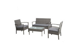 Sh&g Heaton 4 Seater Sofa Set - 4 Piece Table, Chairs & Sofa - Steel & Grey Rattan With Grey Cushions - Indoor & Outdoor - thumbnail 1