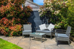 Sh&g Heaton 4 Seater Sofa Set - 4 Piece Table, Chairs & Sofa - Steel & Grey Rattan With Grey Cushions - Indoor & Outdoor - thumbnail 2