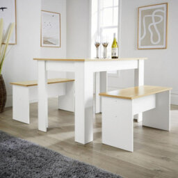 Home Source Camden Kitchen Breakfast Dining Table And Bench Set White - thumbnail 2