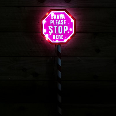 Samuel Alexander 80Cm Battery Operated Light Up Santa Stop Here Sign With White Leds - image 1