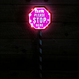 Samuel Alexander 80Cm Battery Operated Light Up Santa Stop Here Sign With White Leds - thumbnail 1