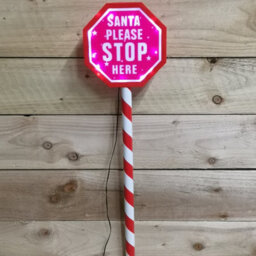 Samuel Alexander 80Cm Battery Operated Light Up Santa Stop Here Sign With White Leds - thumbnail 2