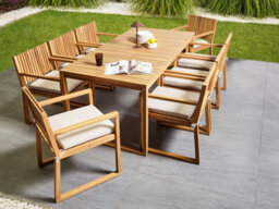 Beliani Garden Dining Set 8 Seater Sassari Premium With Cushions Certified Acacia Wood Light Beige - thumbnail 2