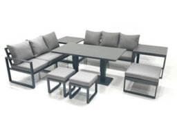 Fimous 9 Seater Aluminium Outdoor Garden Furniture Set With Adjustable Rising Lifting Dining Table 3 Seater Sofa Side Tables - thumbnail 2