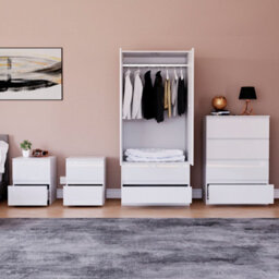 Lassic Vida Designs Glinton 4 Piece White Fsc Bedroom Set - (8 Drawer Chest, 2 Door Wardrobe, 2 Drawer Bedside Chest X2) - thumbnail 3