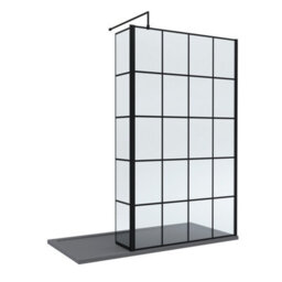 Balterley 8mm Glass Walk In Wetroom Screen And Hinged Return Black Framed Design And Grey Shower Tray - 1700 X 800mm - thumbnail 1