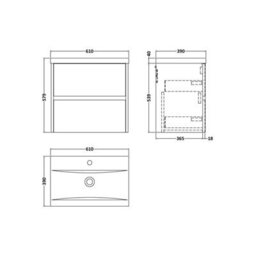 Balterley Square Wall Hung 2 Drawer Vanity Unit & Ceramic Basin, 600mm - Textured Matt Metallic Slate - thumbnail 2