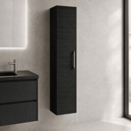 Balterley Bramshall Modern Bathroom 1 Soft Close Door Wall Hung Tall Storage Unit, Charcoal Black With Handle, 300 mm - thumbnail 3