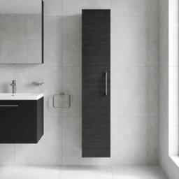 Balterley Bramshall Modern Bathroom 1 Soft Close Door Wall Hung Tall Storage Unit, Charcoal Black With Handle, 300 mm - thumbnail 2