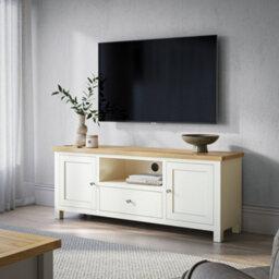 Farro Xl Cream 150Cm Tv Unit - Fully Assembled - Painted With Oak Top By Roseland Furniture - thumbnail 2