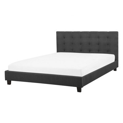 Beliani Bed Fabric La Rochelle 140 X 200 Cm (Eu Double) Dark Grey - image 1
