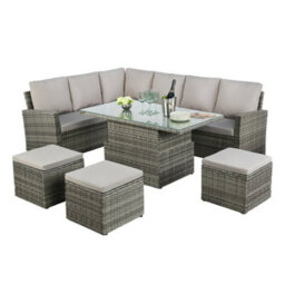 Pelias - Rattan Corner Sofa Set With Rising Table - 8 Seater, Grey Rattan Garden Set With Weatherproof Cushions - thumbnail 7