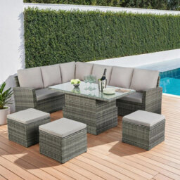 Pelias - Rattan Corner Sofa Set With Rising Table - 8 Seater, Grey Rattan Garden Set With Weatherproof Cushions - thumbnail 3