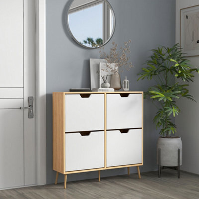 Homcom Shoe Storage Cabinet With 4 Flip Drawers For 8-16 Pairs, Natural - image 1