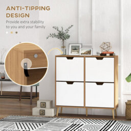Homcom Shoe Storage Cabinet With 4 Flip Drawers For 8-16 Pairs, Natural - thumbnail 7