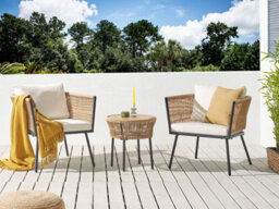 Beliani Bistro Set With Cushions Gargano Pe Rattan Natural - thumbnail 2