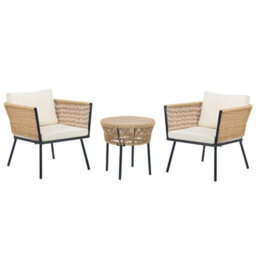 Beliani Bistro Set With Cushions Gargano Pe Rattan Natural - thumbnail 1