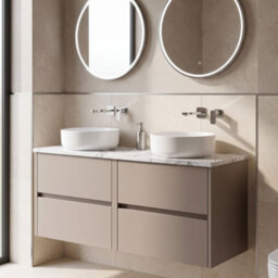 Balterley Chartley Contemporary Wall Hung 4 Drawer Vanity Unit With Carrera Marble Laminate Worktop, 1200mm, Taupe - thumbnail 3