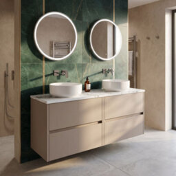 Balterley Chartley Contemporary Wall Hung 4 Drawer Vanity Unit With Carrera Marble Laminate Worktop, 1200mm, Taupe - thumbnail 2