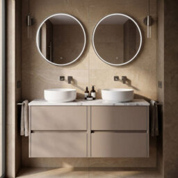 Balterley Chartley Contemporary Wall Hung 4 Drawer Vanity Unit With Carrera Marble Laminate Worktop, 1200mm, Taupe - thumbnail 4