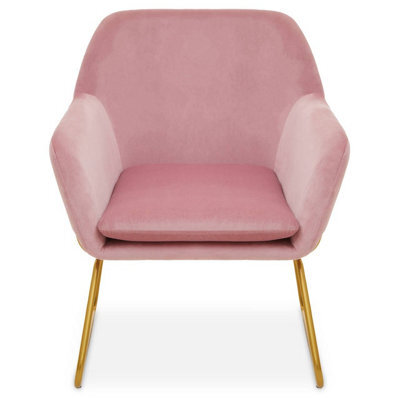 Orsina Sleek Pink Velvet Powder Gold Armchair, Easy Care Velvet Chairs, Indoor Dining With Velvet Dining Chair - image 1