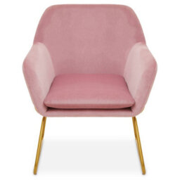 Orsina Sleek Pink Velvet Powder Gold Armchair, Easy Care Velvet Chairs, Indoor Dining With Velvet Dining Chair