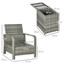 Outsunny Pe Rattan Garden Sofa Set W/ 2 Chairs & 72 L Storage Table, Blue - thumbnail 3