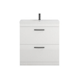 Royal Bathrooms Turin Gloss White 800mm Floor Standing Vanity Unit 2 Drawer With Mid-Edge Basin Sink & Matt Black Handles - thumbnail 6