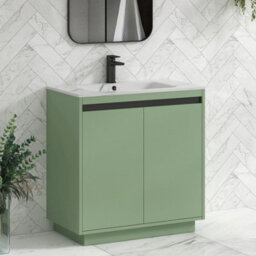 Royal Bathrooms Orion 800mm Mint Sage 2 Door Floor Standing Bathroom Vanity Unit With Carrara White Basin & Black Accent Trim - thumbnail 6